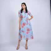 light blue floral printed midi dress
