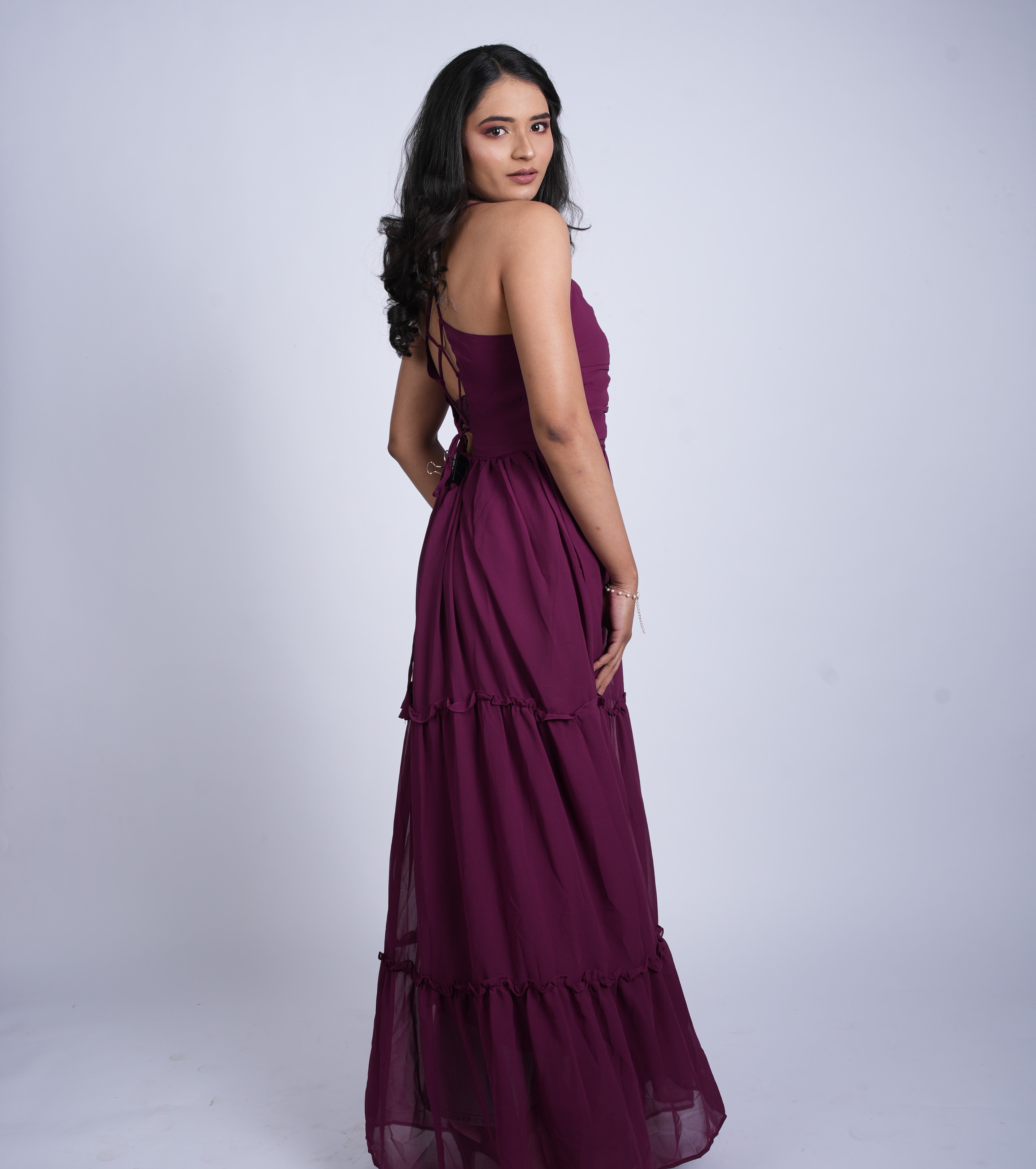 Wine Tiered Maxi Dress