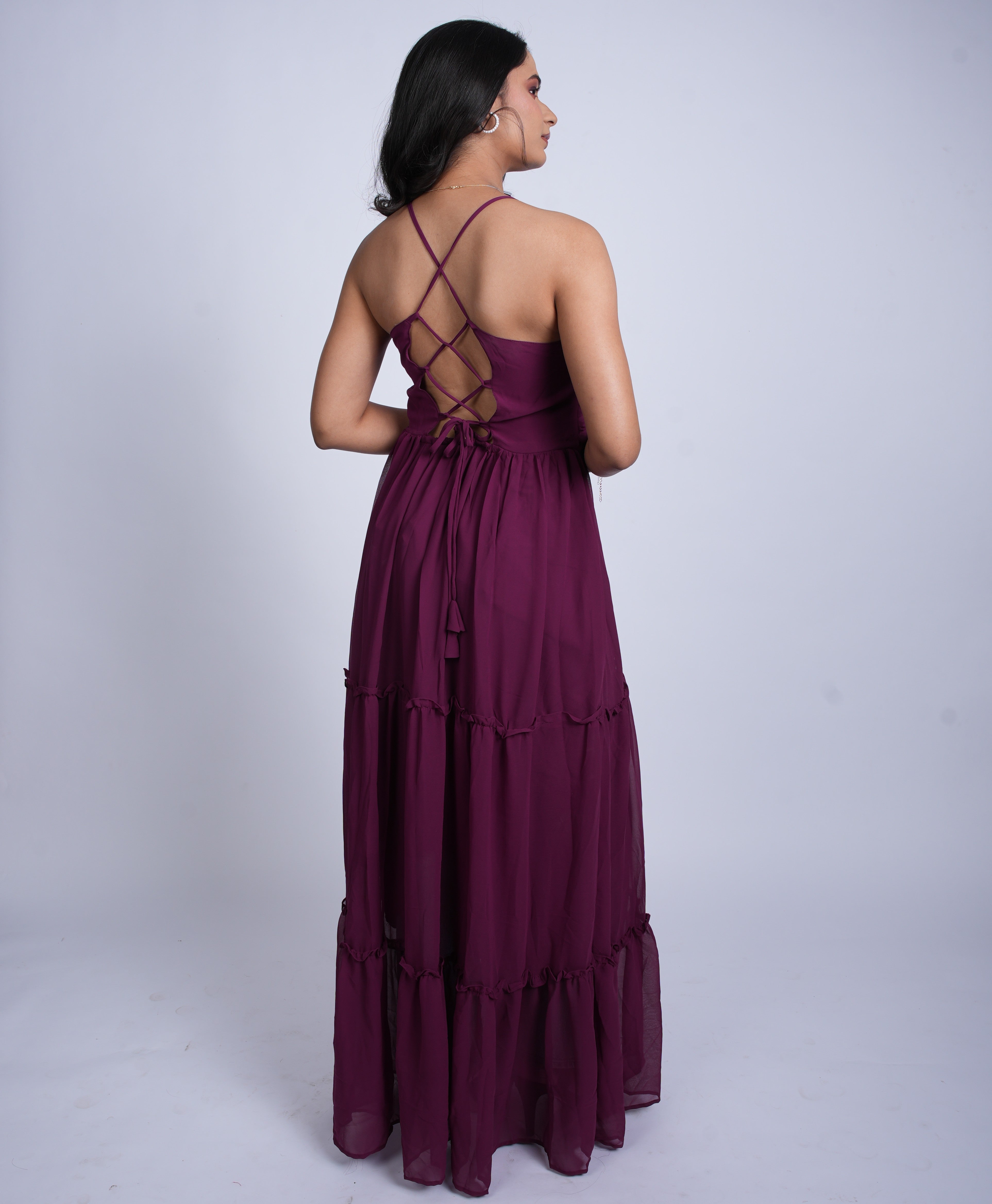 Wine Tiered Maxi Dress