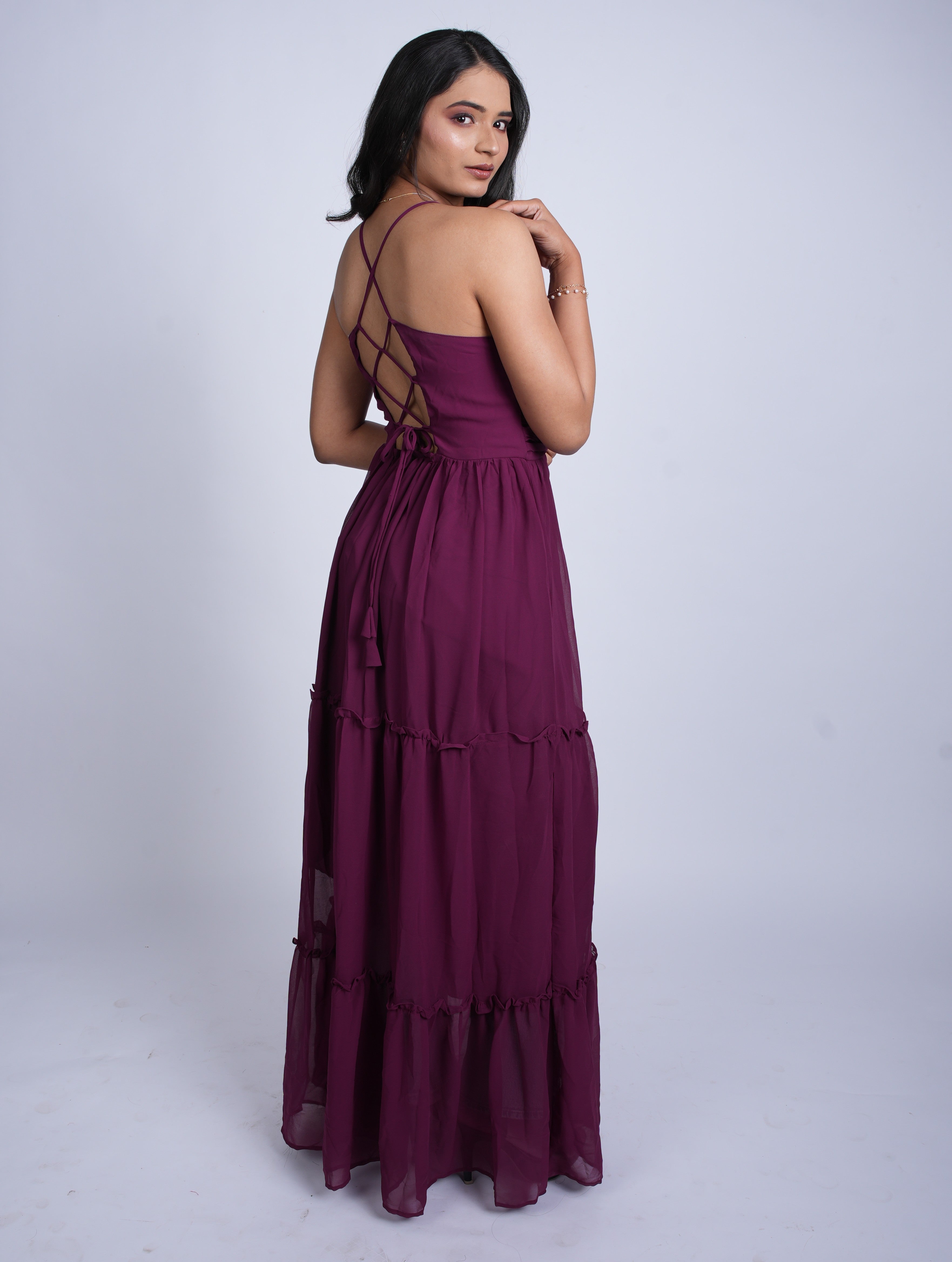 Wine Tiered Maxi Dress