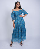 Blue Floral Off-Shoulder Maxi Dress
