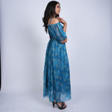 Blue Floral Off-Shoulder Maxi Dress