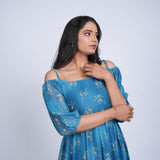 Blue Floral Off-Shoulder Maxi Dress