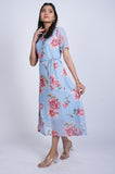 light blue floral printed midi dress