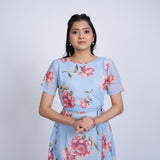 light blue floral printed midi dress
