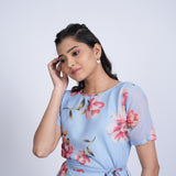 light blue floral printed midi dress