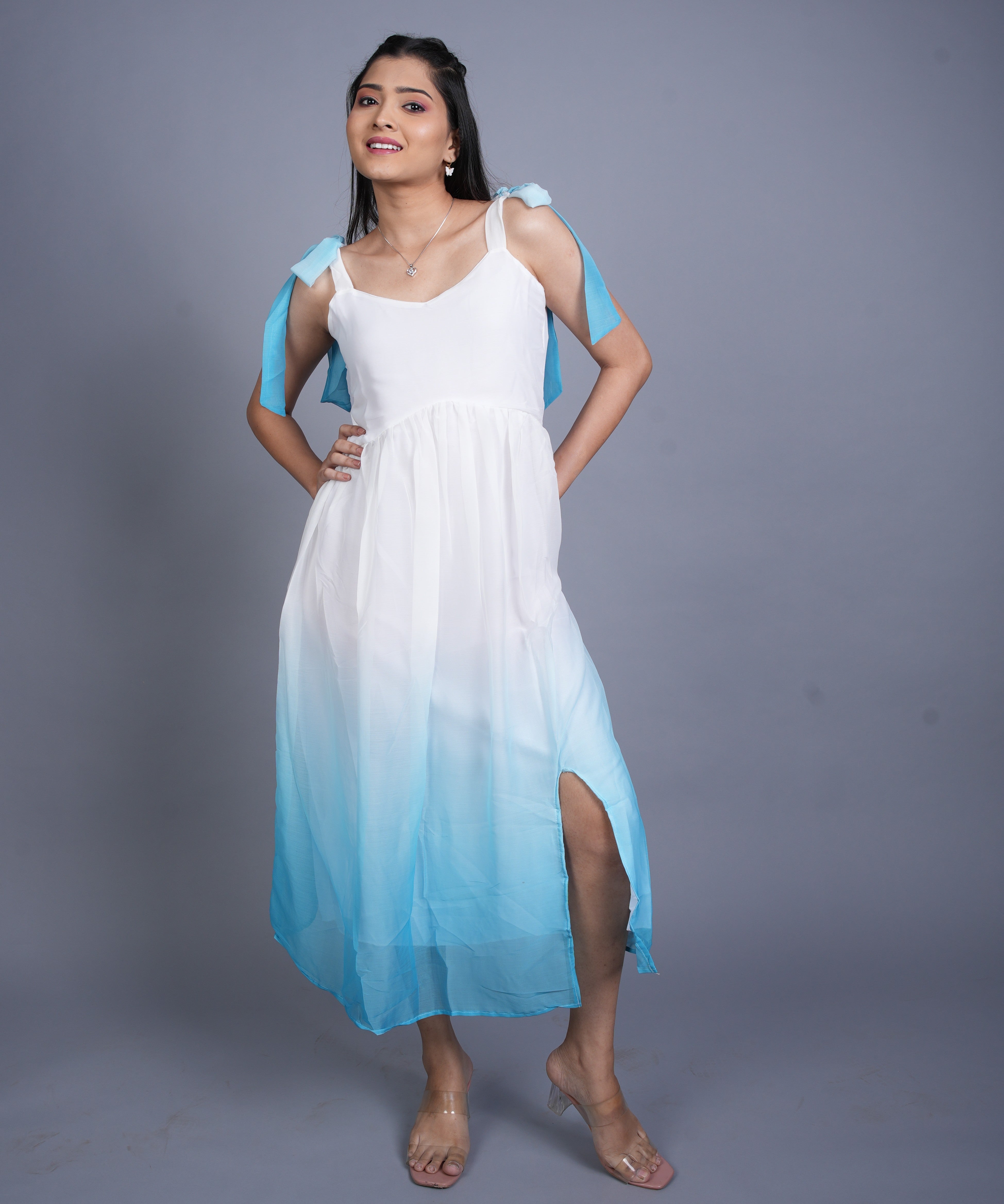 Ombre Tie-Strap Midi Dress